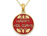 14K Yellow Gold Christmas Happy Holidays Charm Pendant Necklace with Chain